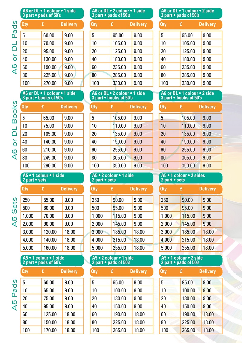 Colour Pricelist